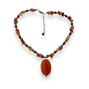 Sterling Silver Carnelian Agate Beaded Necklace Lobster Claw 16.75"-18"